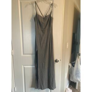 NWT VFShow Gray Maxi Dress Adjustable Straps Back Zipper 30" Slit Size Medium